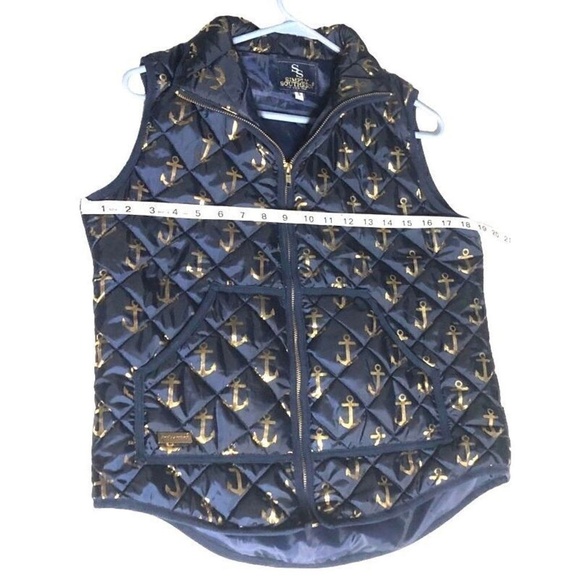 Simply Southern Women Nautical Style Navy Blue and Gold Anchor Vest Sz Small‎ - Picture 5 of 7